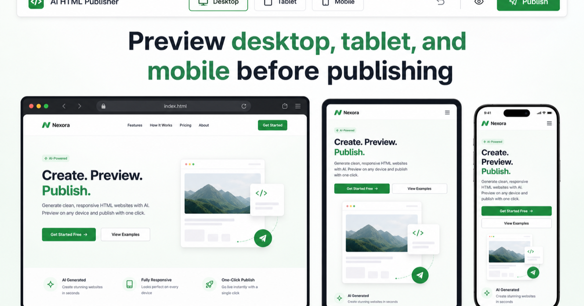 Preview desktop tablet and mobile before publishing the HTML website