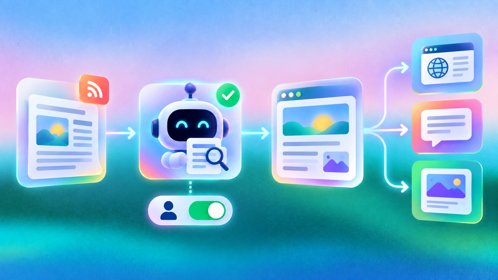 Quy trình AI Agent lấy tín hiệu tin tức, kiểm tra, tạo bài website và chuẩn bị nội dung phân phối