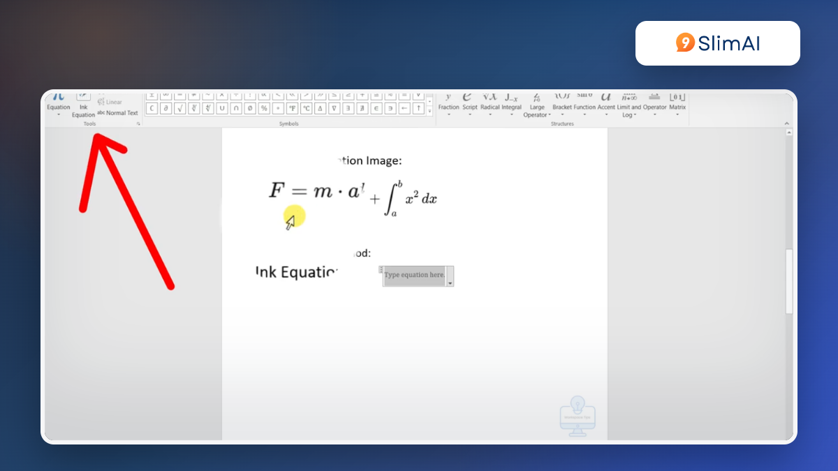 Screenshot video Microsoft Word voi nut Equation va vung cong thuc