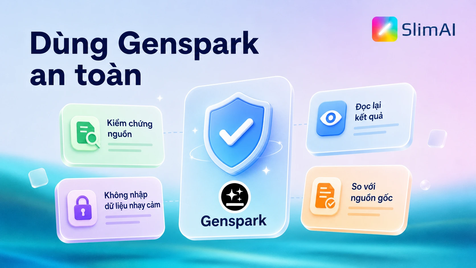 Checklist dùng Genspark an toàn gồm kiểm chứng nguồn, không nhập dữ liệu nhạy cảm và đọc lại kết quả
