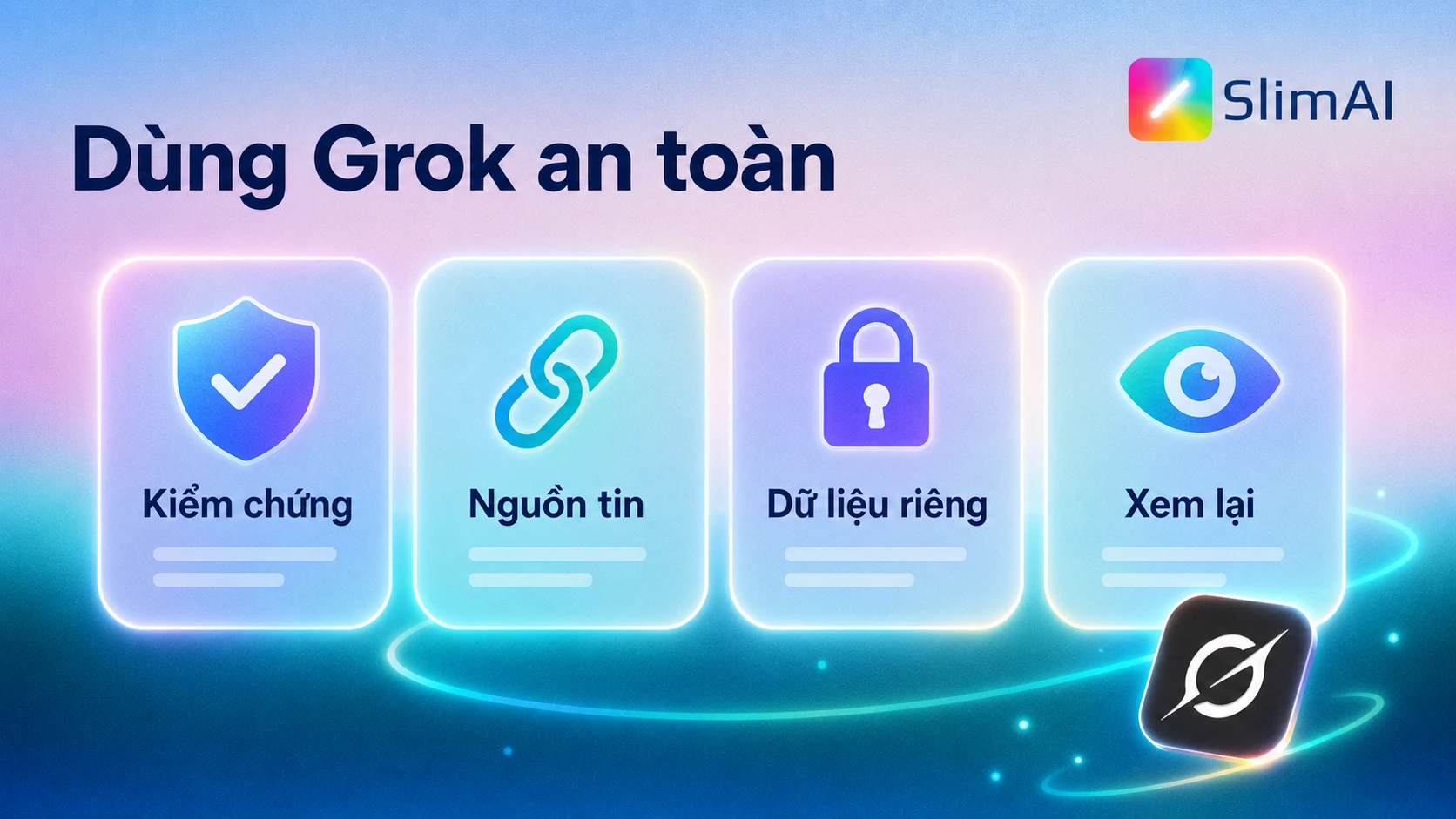 Checklist dùng Grok an toàn gồm kiểm chứng, nguồn tin, dữ liệu riêng và xem lại