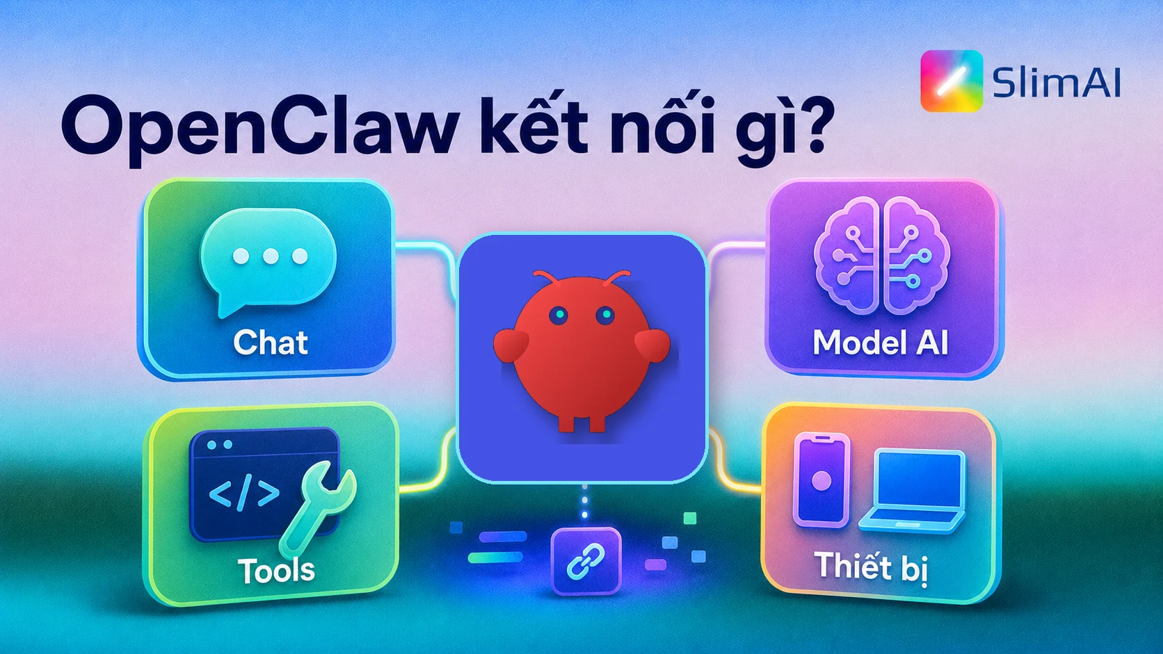 OpenClaw kết nối chat, model AI, tools và thiết bị