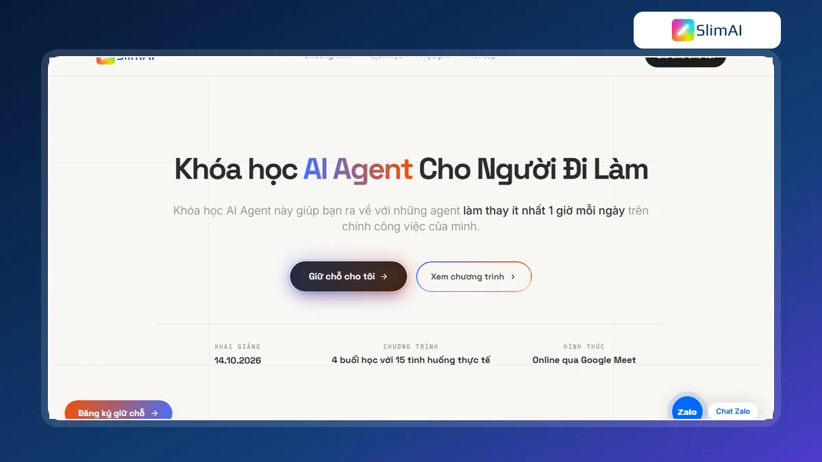 Trang khóa học AI Agent cho người đi làm của SlimAI