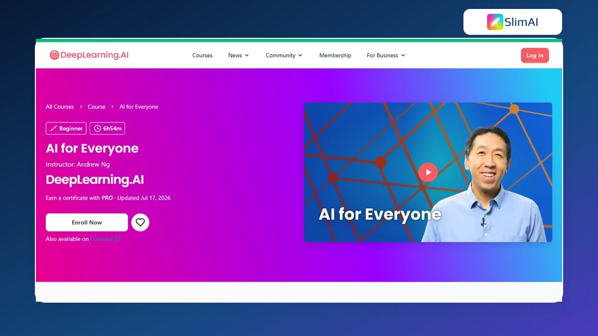 Trang khóa học AI for Everyone dành cho người mới