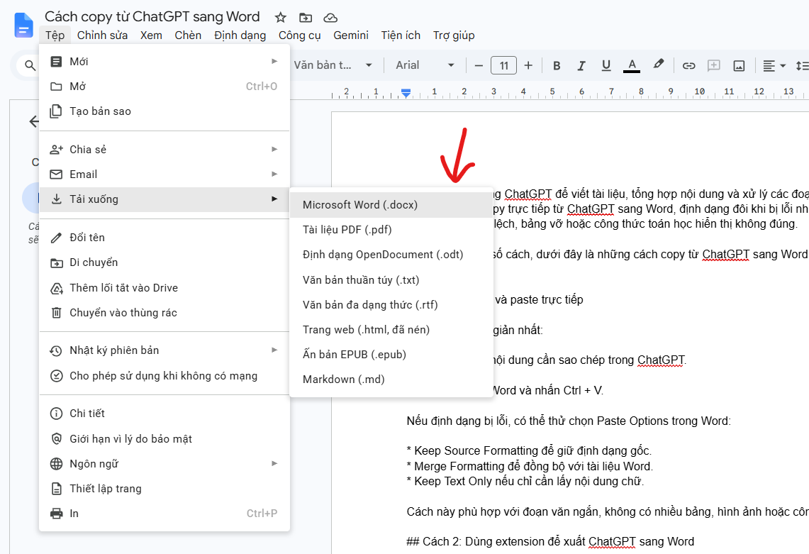 Cách copy từ ChatGPT sang Word