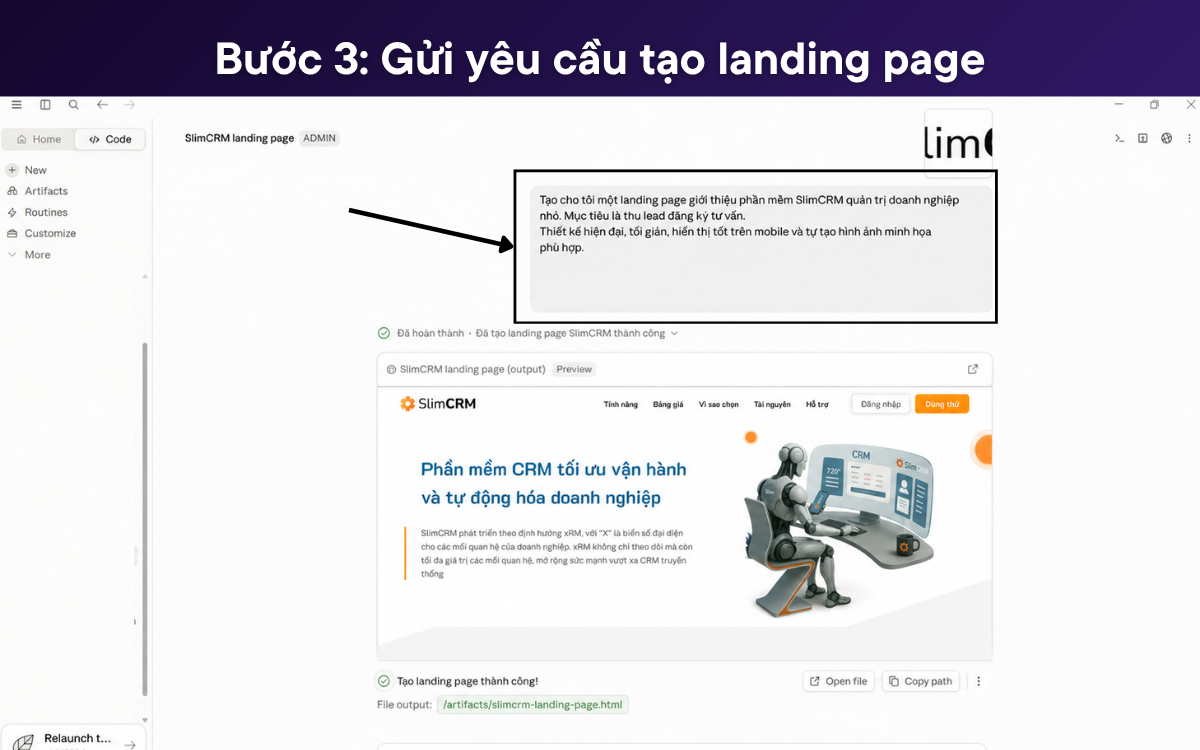 Tạo landing page bằng AI