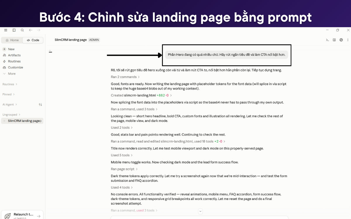 Tạo landing page bằng AI Agent