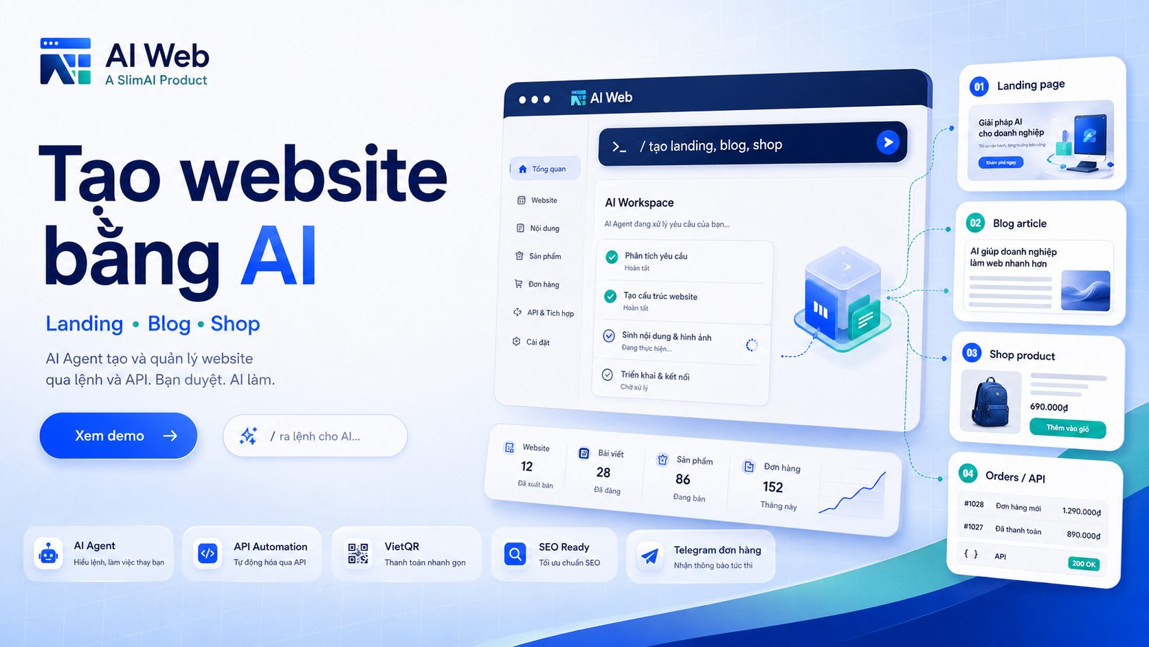 AI Web - Tạo và quản lý website bằng AI Agent - Mã nguồn - Đã có hosting