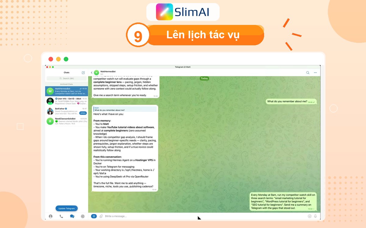 Telegram hiển thị tác vụ theo lịch cho Hermes Agent