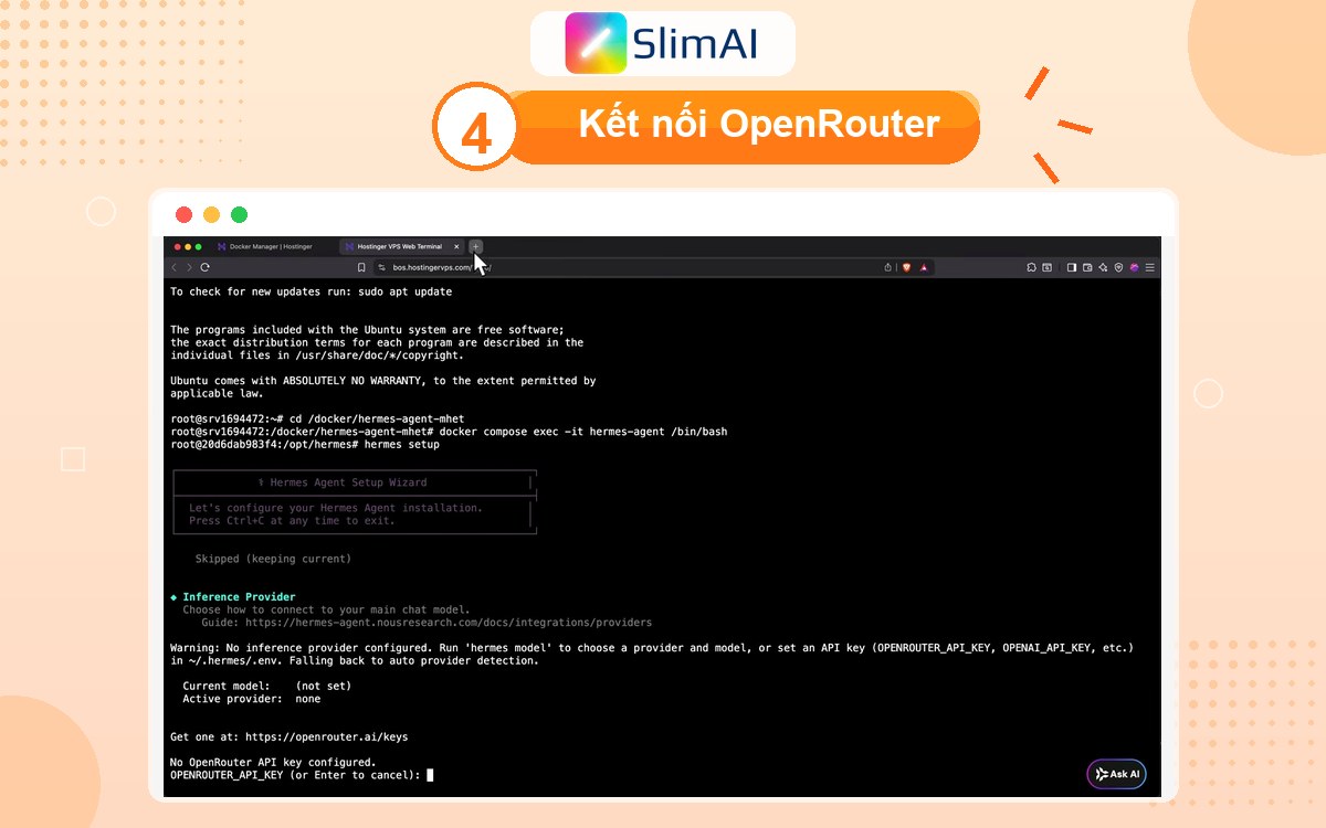 Màn hình cấu hình OpenRouter API key cho Hermes Agent